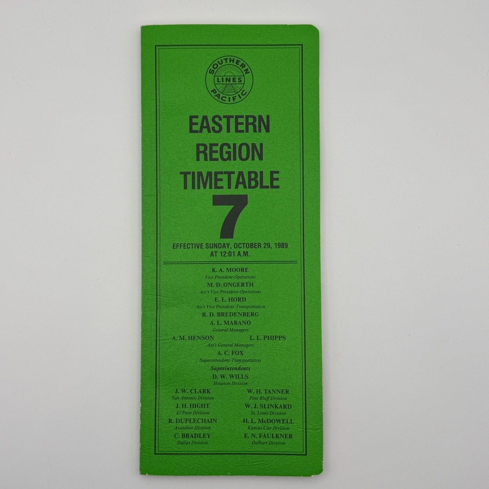 Southern Pacific Lines Eastern Region Timetable 7 October 29 1989 Green Cover